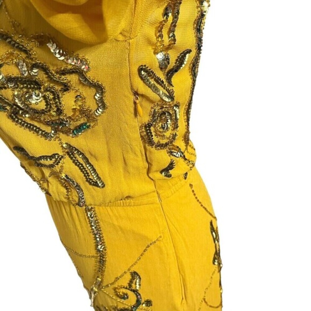 Anthropologie Let Me Be Juliet Maxi Dress XS Mustard Sequin Sheer Embellished‎ - Picture 7 of 14